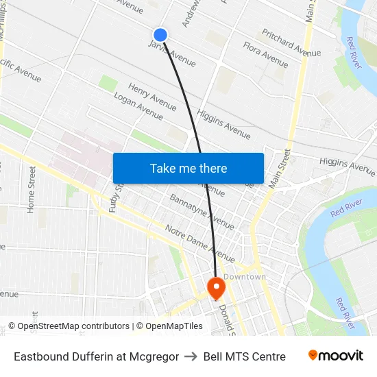 Eastbound Dufferin at Mcgregor to Bell MTS Centre map