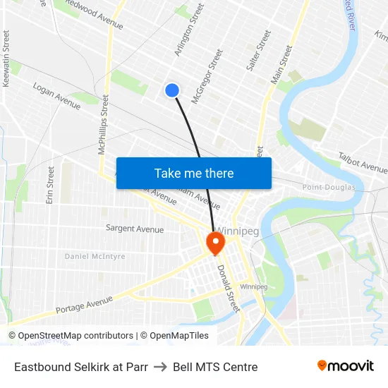 Eastbound Selkirk at Parr to Bell MTS Centre map