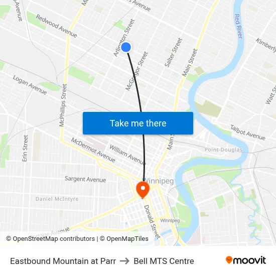 Eastbound Mountain at Parr to Bell MTS Centre map