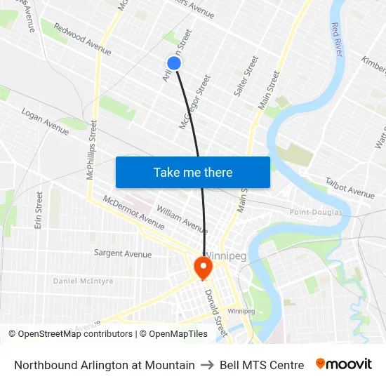 Northbound Arlington at Mountain to Bell MTS Centre map