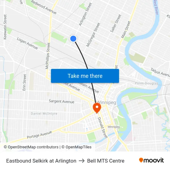 Eastbound Selkirk at Arlington to Bell MTS Centre map