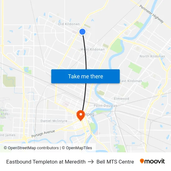 Eastbound Templeton at Meredith to Bell MTS Centre map