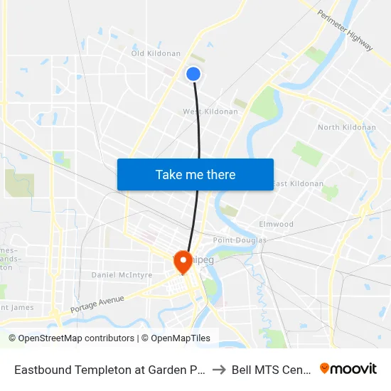 Eastbound Templeton at Garden Park to Bell MTS Centre map