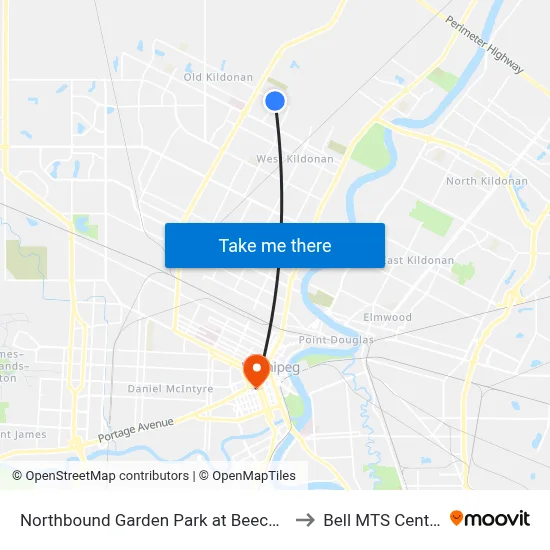 Northbound Garden Park at Beecher to Bell MTS Centre map