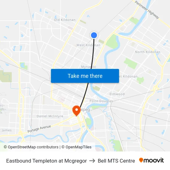 Eastbound Templeton at Mcgregor to Bell MTS Centre map
