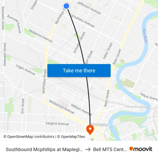 Southbound Mcphillips at Mapleglen to Bell MTS Centre map