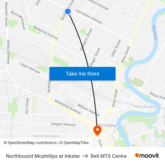Northbound Mcphillips at Inkster to Bell MTS Centre map