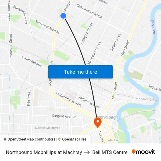 Northbound Mcphillips at Machray to Bell MTS Centre map