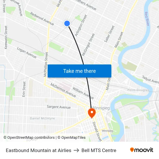 Eastbound Mountain at Airlies to Bell MTS Centre map