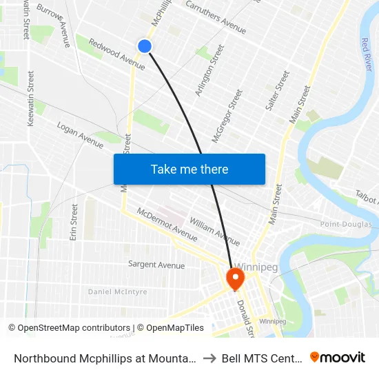 Northbound Mcphillips at Mountain to Bell MTS Centre map