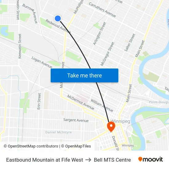 Eastbound Mountain at Fife West to Bell MTS Centre map