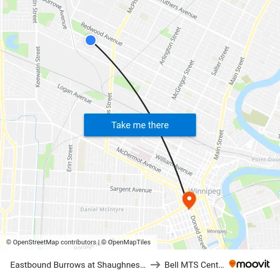 Eastbound Burrows at Shaughnessy to Bell MTS Centre map
