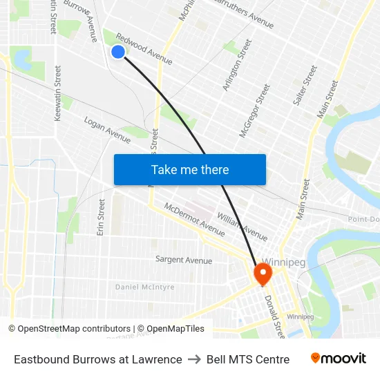 Eastbound Burrows at Lawrence to Bell MTS Centre map