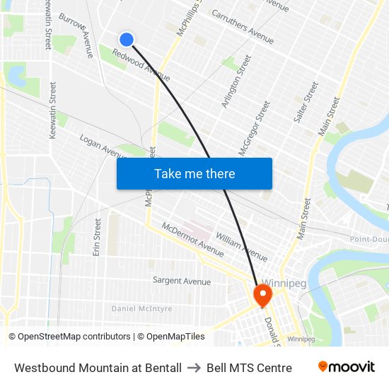 Westbound Mountain at Bentall to Bell MTS Centre map