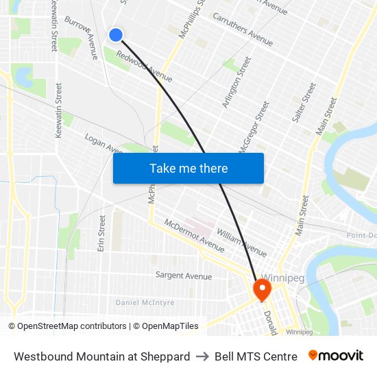 Westbound Mountain at Sheppard to Bell MTS Centre map