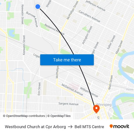 Westbound Church at Cpr Arborg to Bell MTS Centre map