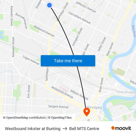 Westbound Inkster at Bunting to Bell MTS Centre map