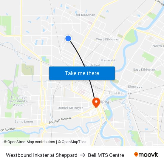 Westbound Inkster at Sheppard to Bell MTS Centre map