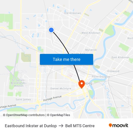 Eastbound Inkster at Dunlop to Bell MTS Centre map