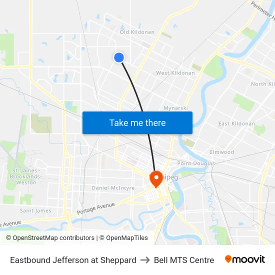 Eastbound Jefferson at Sheppard to Bell MTS Centre map