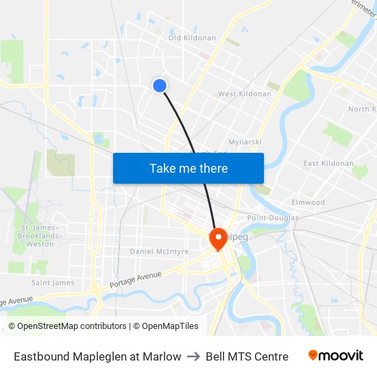Eastbound Mapleglen at Marlow to Bell MTS Centre map