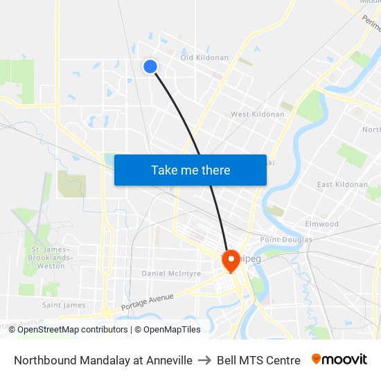 Northbound Mandalay at Anneville to Bell MTS Centre map