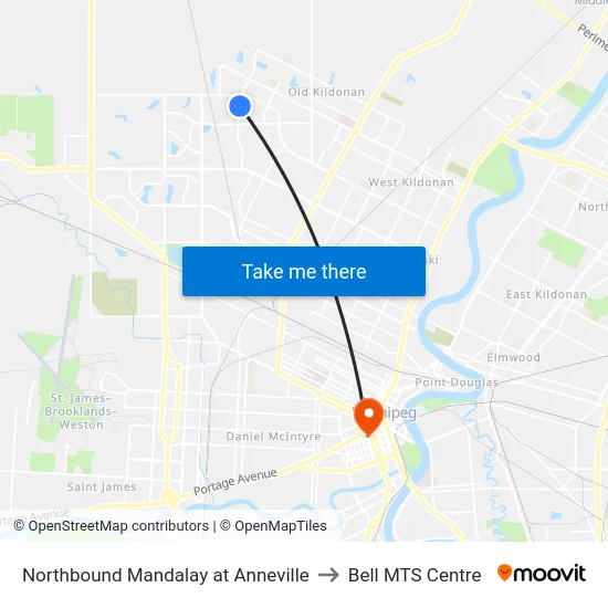 Northbound Mandalay at Anneville to Bell MTS Centre map