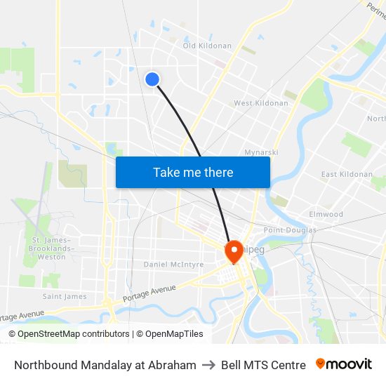 Northbound Mandalay at Abraham to Bell MTS Centre map