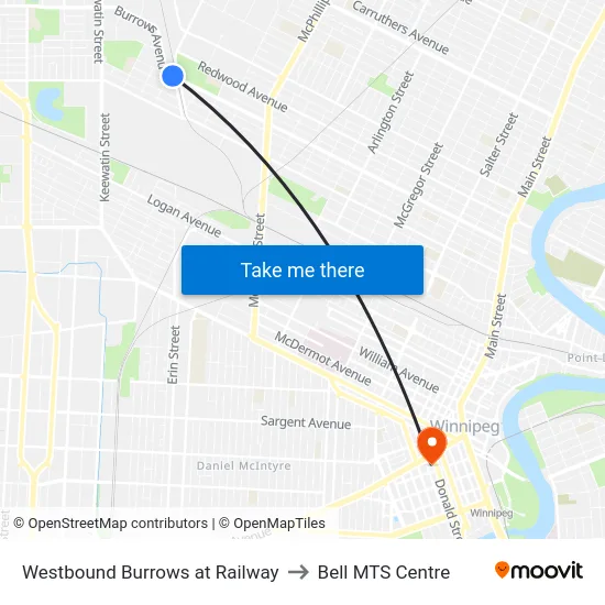 Westbound Burrows at Railway to Bell MTS Centre map