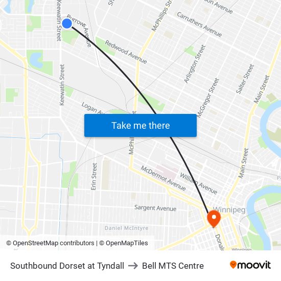 Southbound Dorset at Tyndall to Bell MTS Centre map