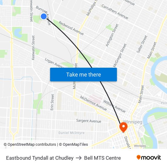 Eastbound Tyndall at Chudley to Bell MTS Centre map