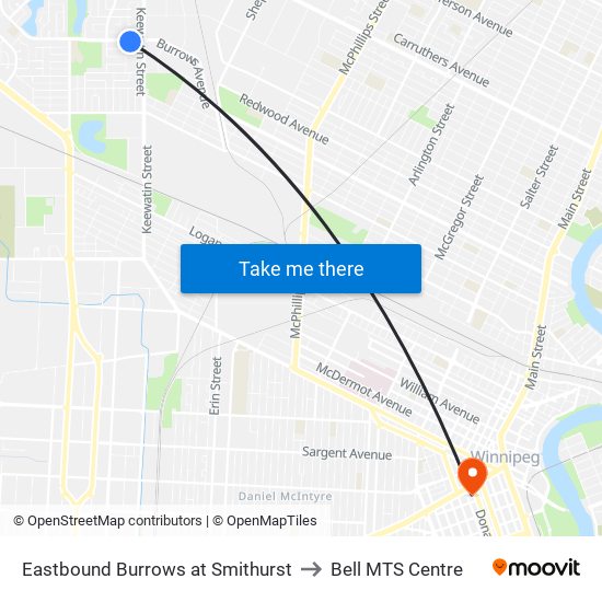 Eastbound Burrows at Smithurst to Bell MTS Centre map