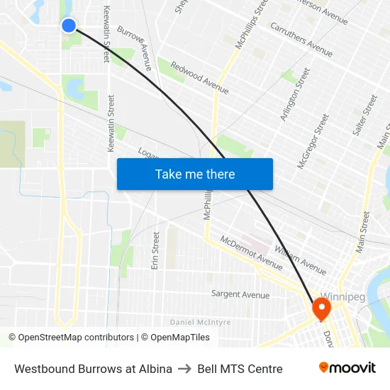 Westbound Burrows at Albina to Bell MTS Centre map
