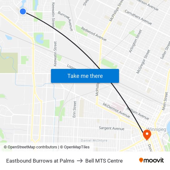 Eastbound Burrows at Palms to Bell MTS Centre map