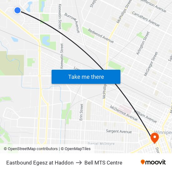 Eastbound Egesz at Haddon to Bell MTS Centre map