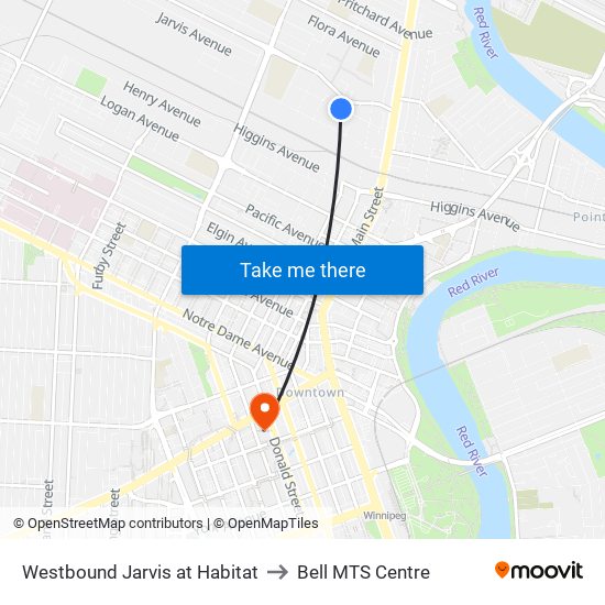 Westbound Jarvis at Habitat to Bell MTS Centre map