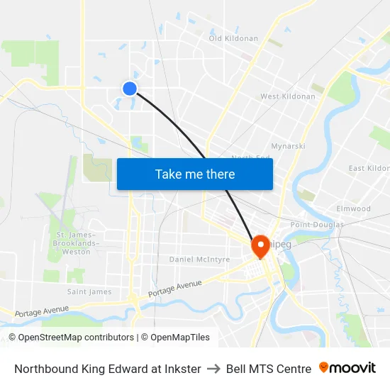Northbound King Edward at Inkster to Bell MTS Centre map