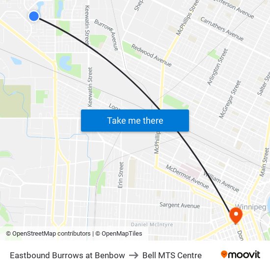 Eastbound Burrows at Benbow to Bell MTS Centre map