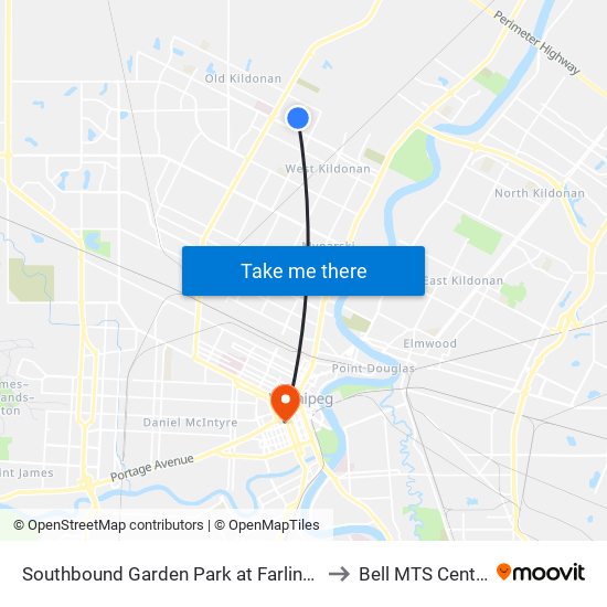 Southbound Garden Park at Farlinger to Bell MTS Centre map