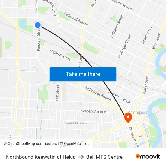 Northbound Keewatin at Hekla to Bell MTS Centre map