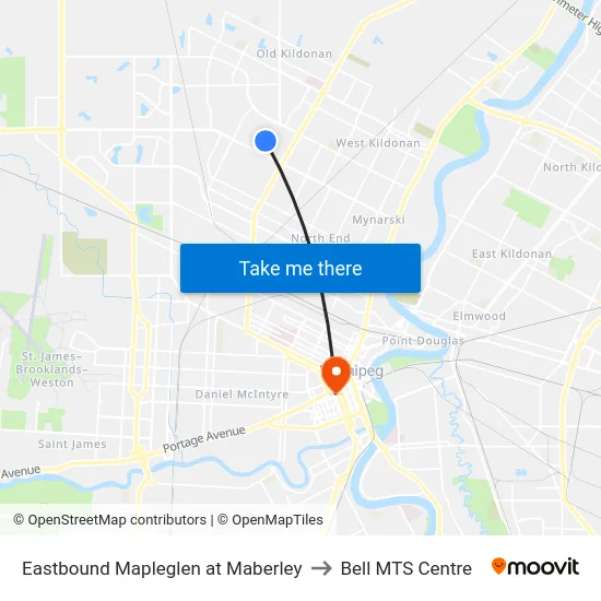 Eastbound Mapleglen at Maberley to Bell MTS Centre map
