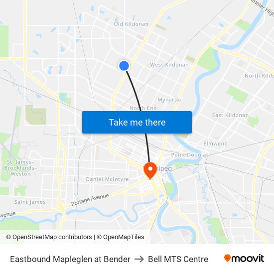 Eastbound Mapleglen at Bender to Bell MTS Centre map