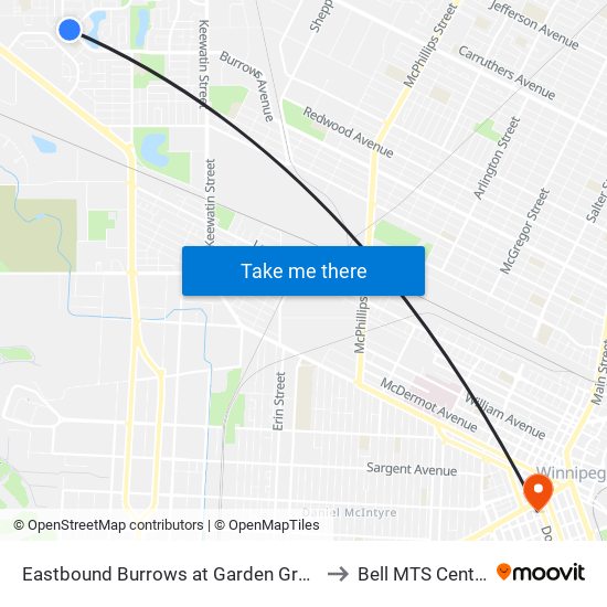 Eastbound Burrows at Garden Grove to Bell MTS Centre map