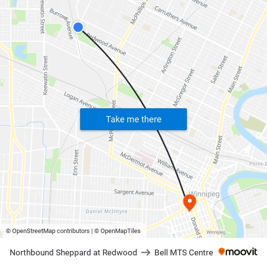 Northbound Sheppard at Redwood to Bell MTS Centre map