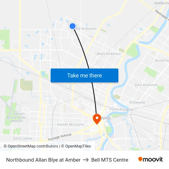 Northbound Allan Blye at Amber to Bell MTS Centre map