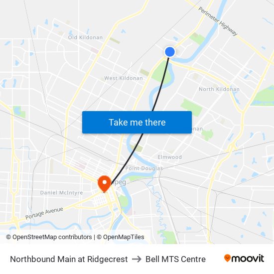 Northbound Main at Ridgecrest to Bell MTS Centre map