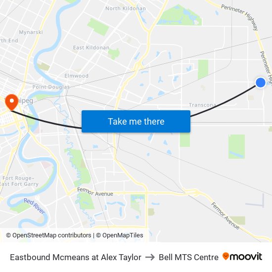 Eastbound Mcmeans at Alex Taylor to Bell MTS Centre map
