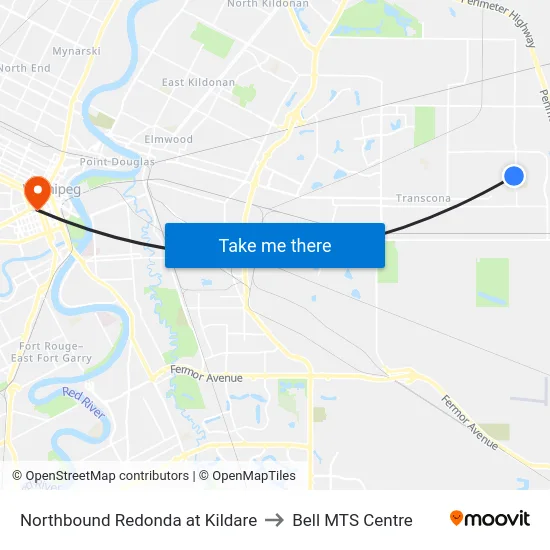 Northbound Redonda at Kildare to Bell MTS Centre map