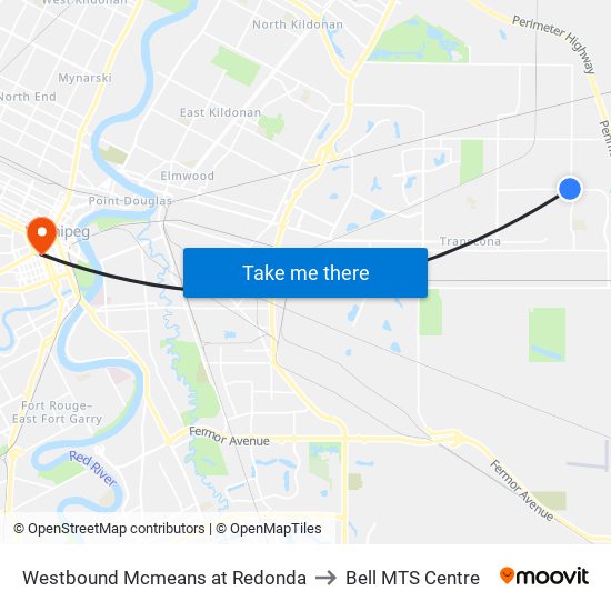 Westbound Mcmeans at Redonda to Bell MTS Centre map