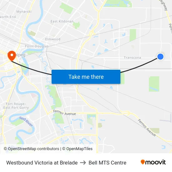 Westbound Victoria at Brelade to Bell MTS Centre map